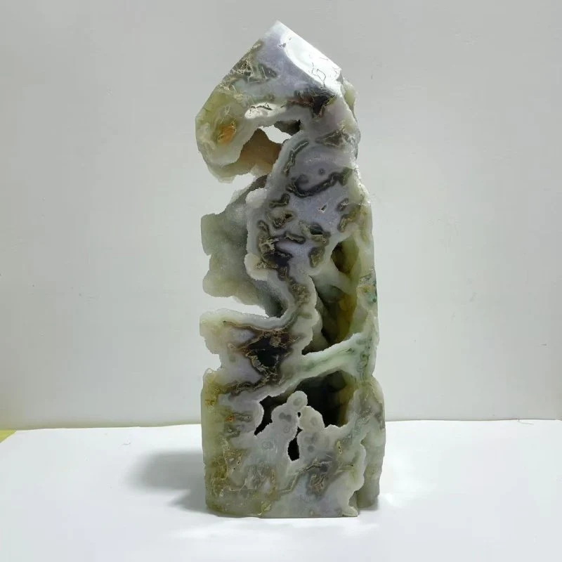 Large Geode Druzy Moss Agate Tower Home Decor