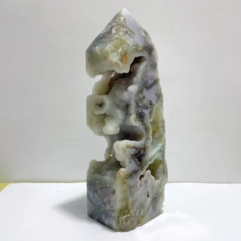 Large Geode Druzy Moss Agate Tower Home Decor - Image 2