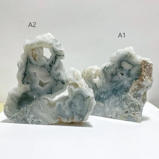 2 Pieces Large Geode Druzy Moss Agate Tower Home Decor - Image 2