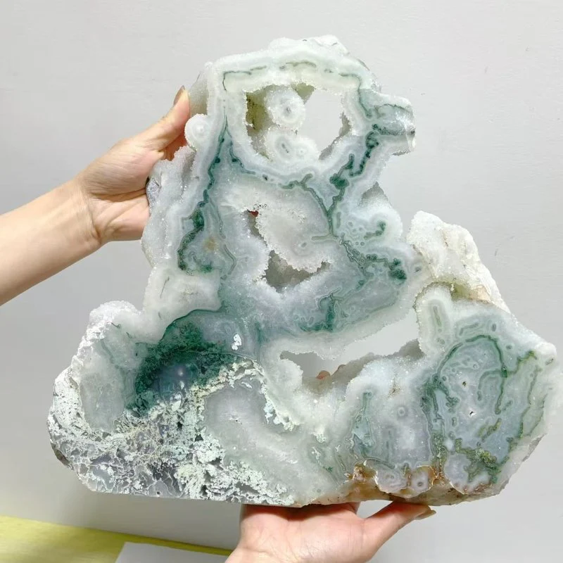 2 Pieces Large Geode Druzy Moss Agate Tower Home Decor - Image 3