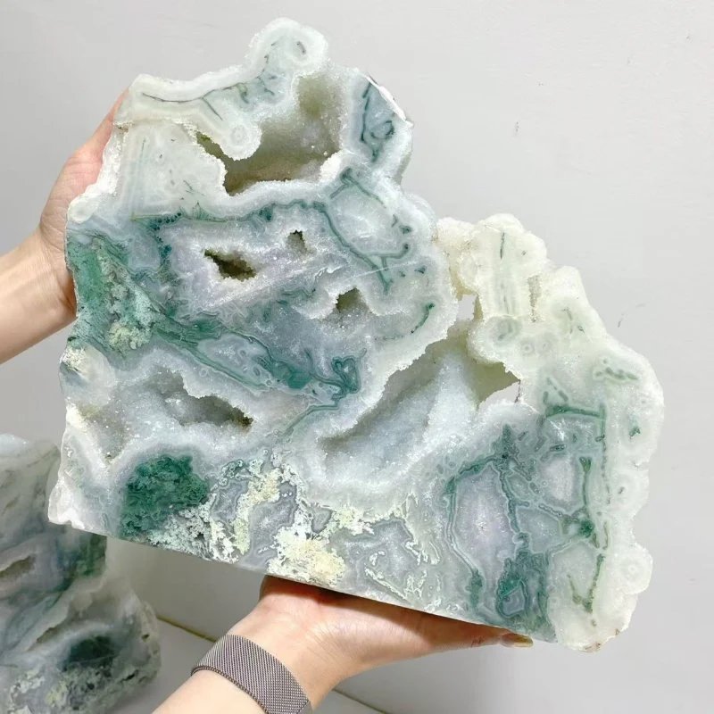 2 Pieces Large Geode Druzy Moss Agate Tower Home Decor - Image 4