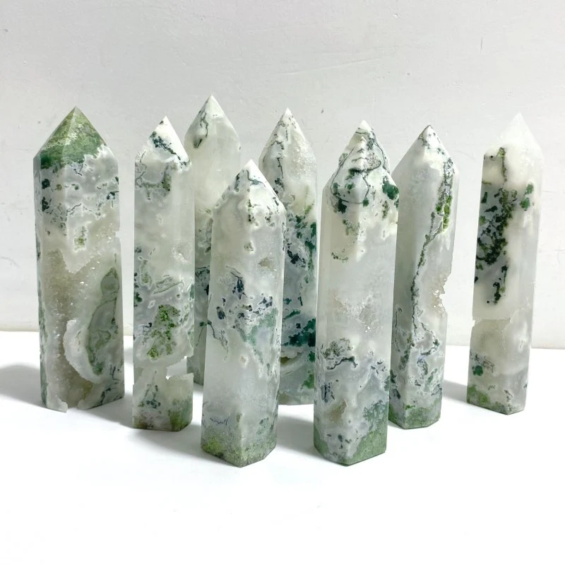 9 Pieces White Geode Druzy Moss Agate Point