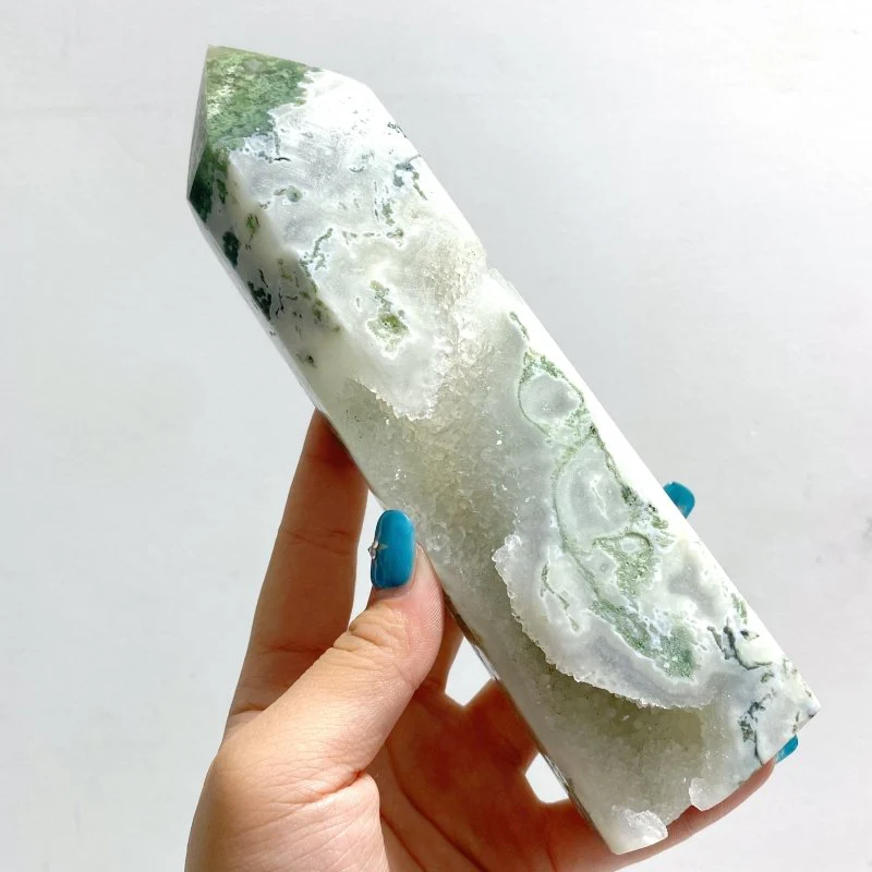 9 Pieces White Geode Druzy Moss Agate Point - Image 2