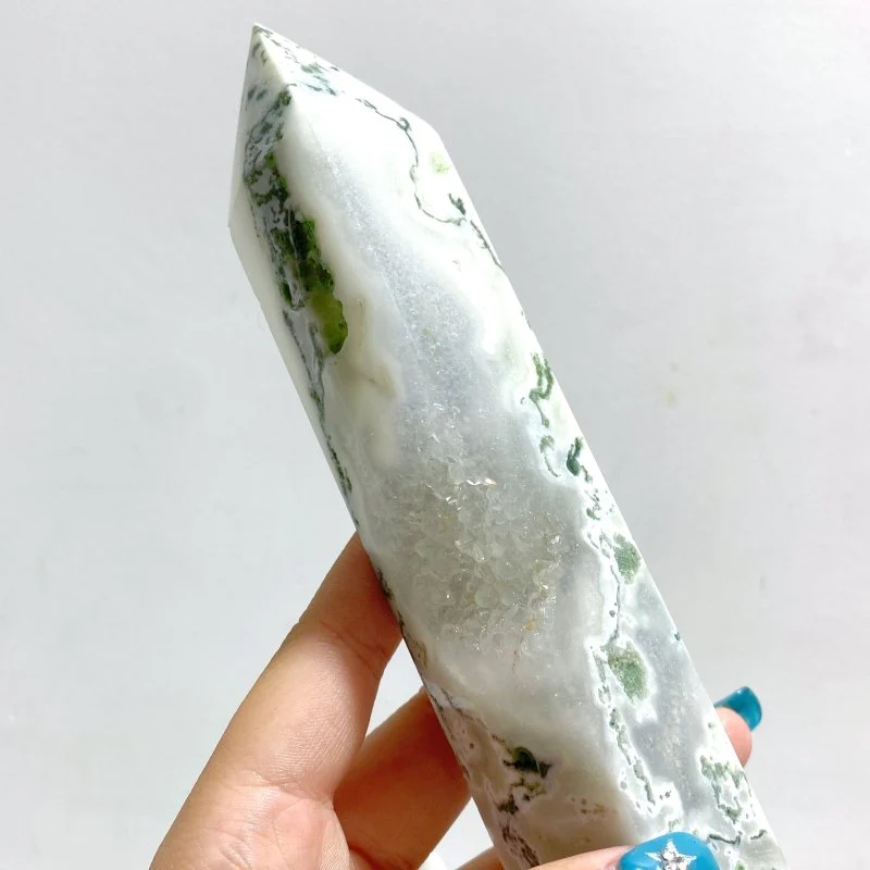 9 Pieces White Geode Druzy Moss Agate Point - Image 3