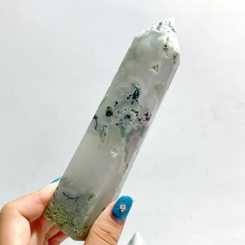 9 Pieces White Geode Druzy Moss Agate Point - Image 4