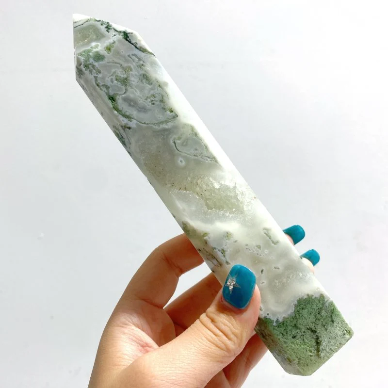 9 Pieces White Geode Druzy Moss Agate Point - Image 5