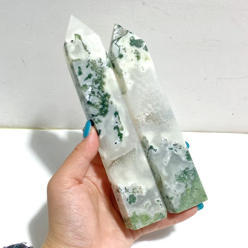 9 Pieces White Geode Druzy Moss Agate Point - Image 6