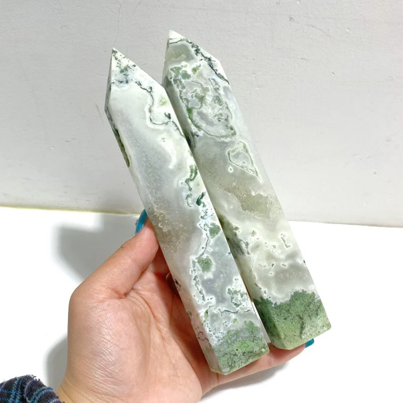 9 Pieces White Geode Druzy Moss Agate Point - Image 7