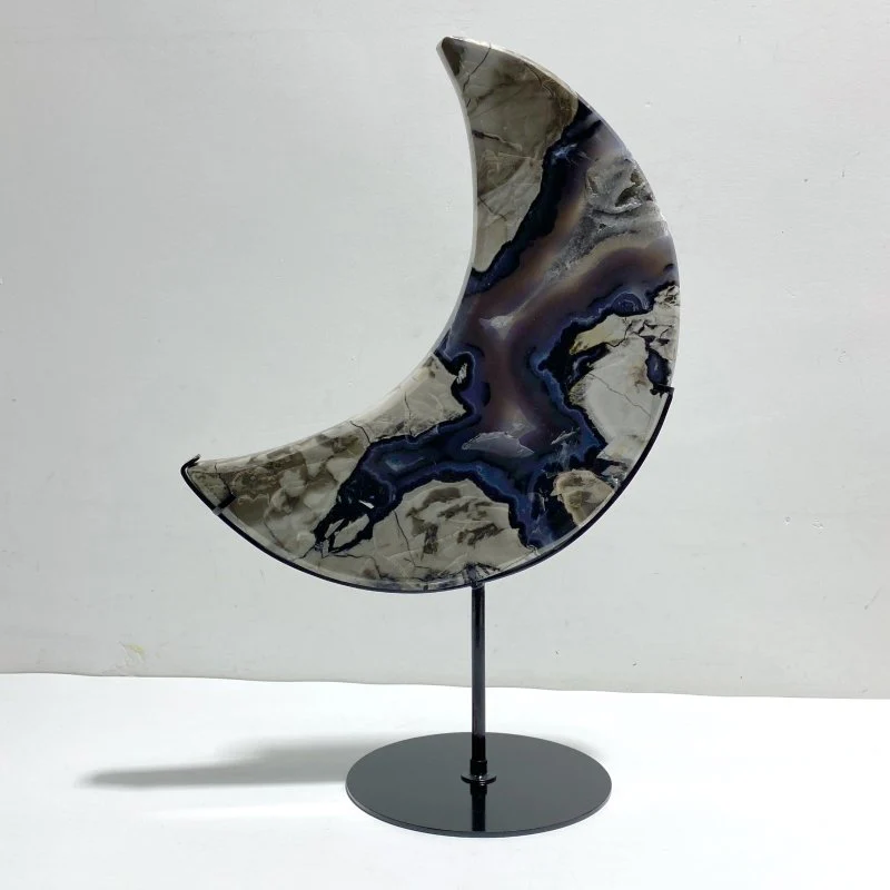 Large Geode Druzy Volcano Agate Moon Carving With Stand(UV-Reactive) #2 - Image 4