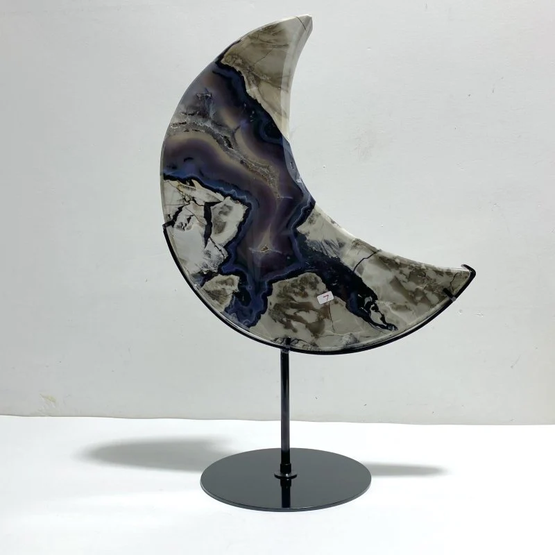 Large Geode Druzy Volcano Agate Moon Carving With Stand(UV-Reactive) #2 - Image 5