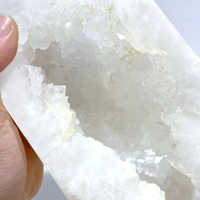 Large Geode Druzy White Moss Agate Four-sided Point - Image 2
