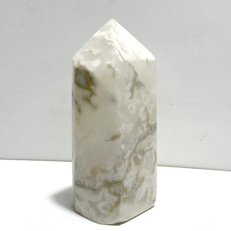 Large Geode Druzy White Moss Agate Four-sided Point - Image 4