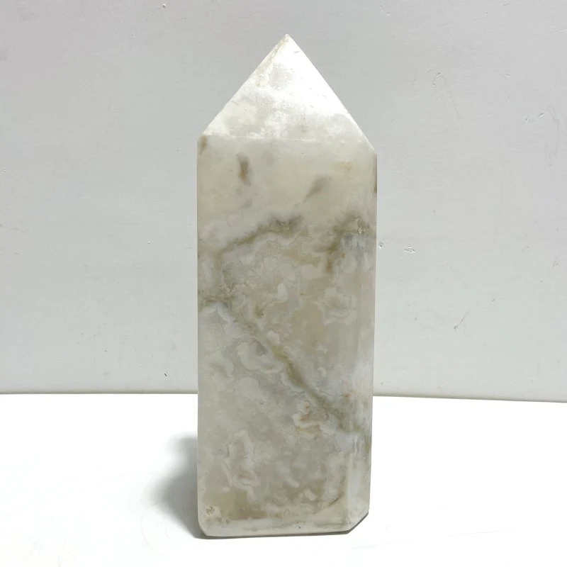 Large Geode Druzy White Moss Agate Four-sided Point - Image 5
