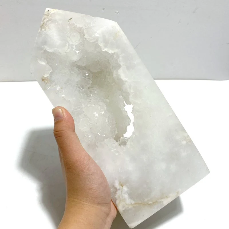 4 Pieces Large Geode Druzy White Moss Agate Four-sided Point - Image 2
