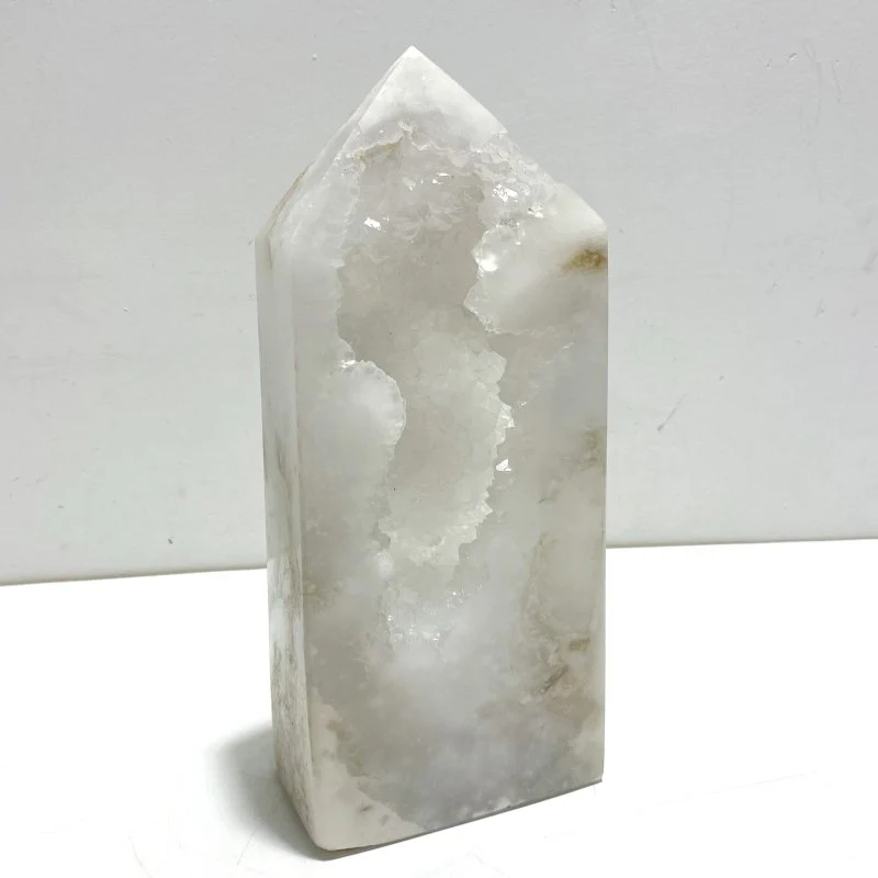 4 Pieces Large Geode Druzy White Moss Agate Four-sided Point - Image 3