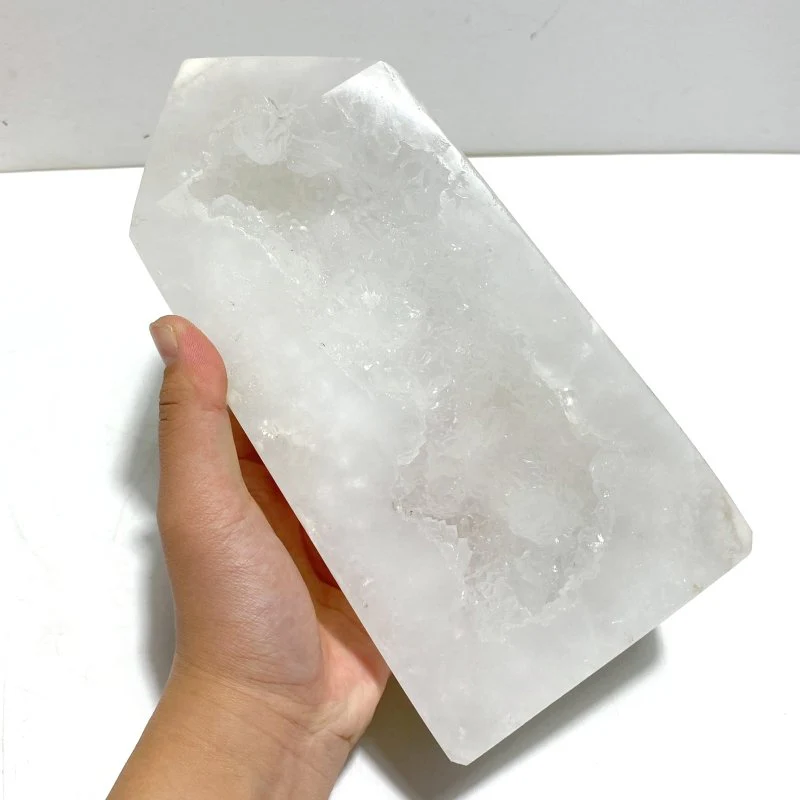 4 Pieces Large Geode Druzy White Moss Agate Four-sided Point - Image 4