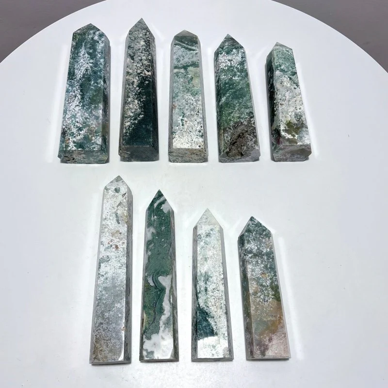 9 Pieces Large White Moss Agate Tower Points Closeout