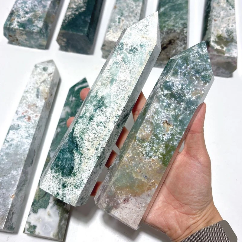 9 Pieces Large White Moss Agate Tower Points Closeout - Image 2