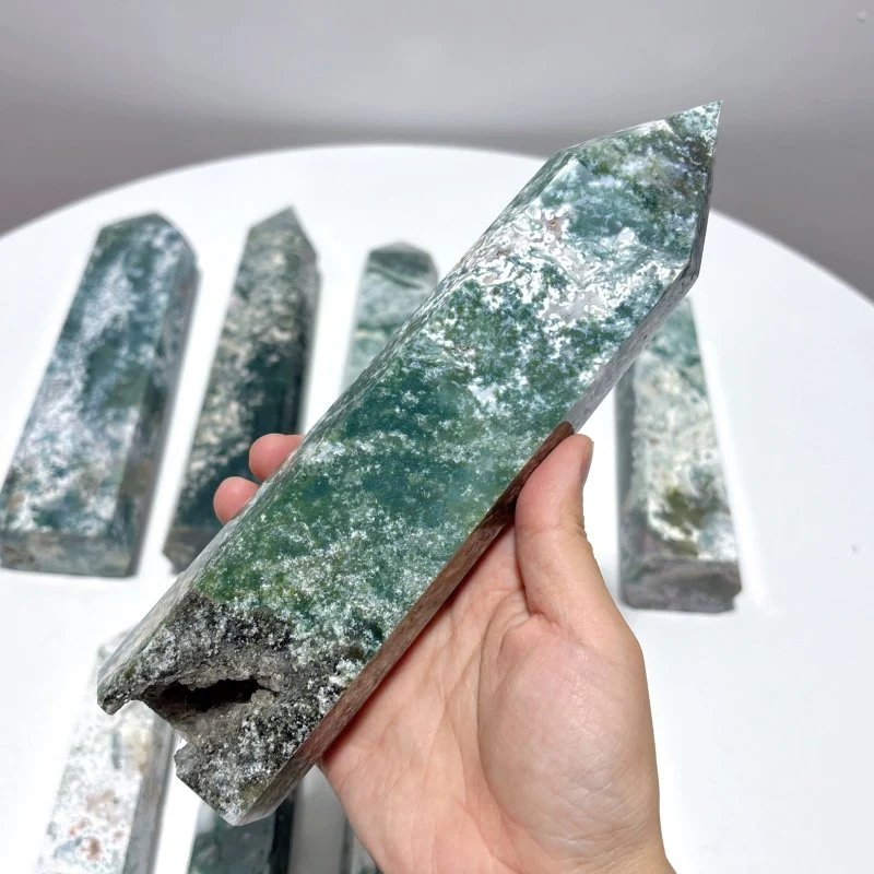 9 Pieces Large White Moss Agate Tower Points Closeout - Image 3