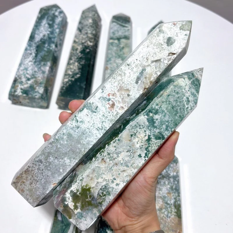9 Pieces Large White Moss Agate Tower Points Closeout - Image 5