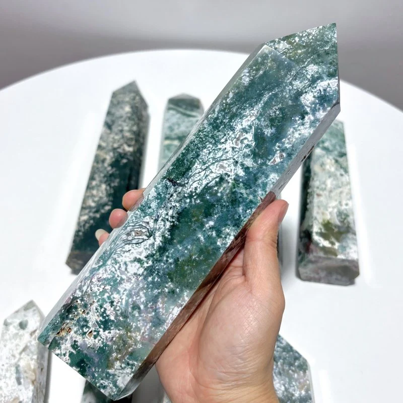 9 Pieces Large White Moss Agate Tower Points Closeout - Image 6