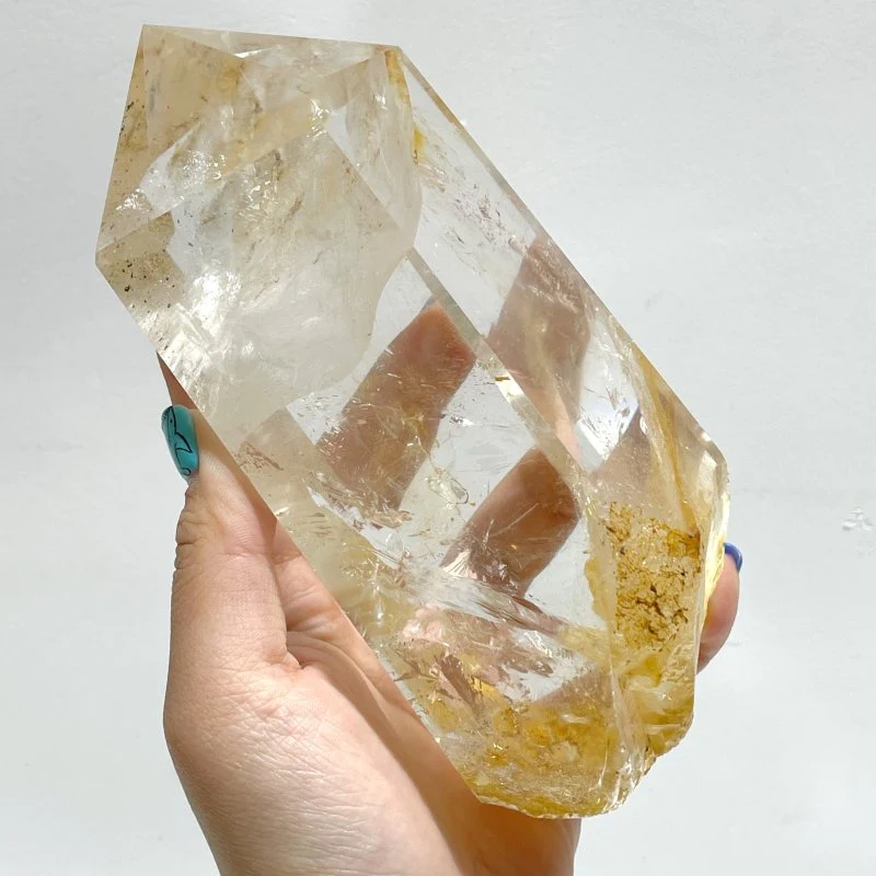 3 Pieces Large Golden Hematoid Quartz Crystal Point Raw Bottom With Rainbow - Image 2