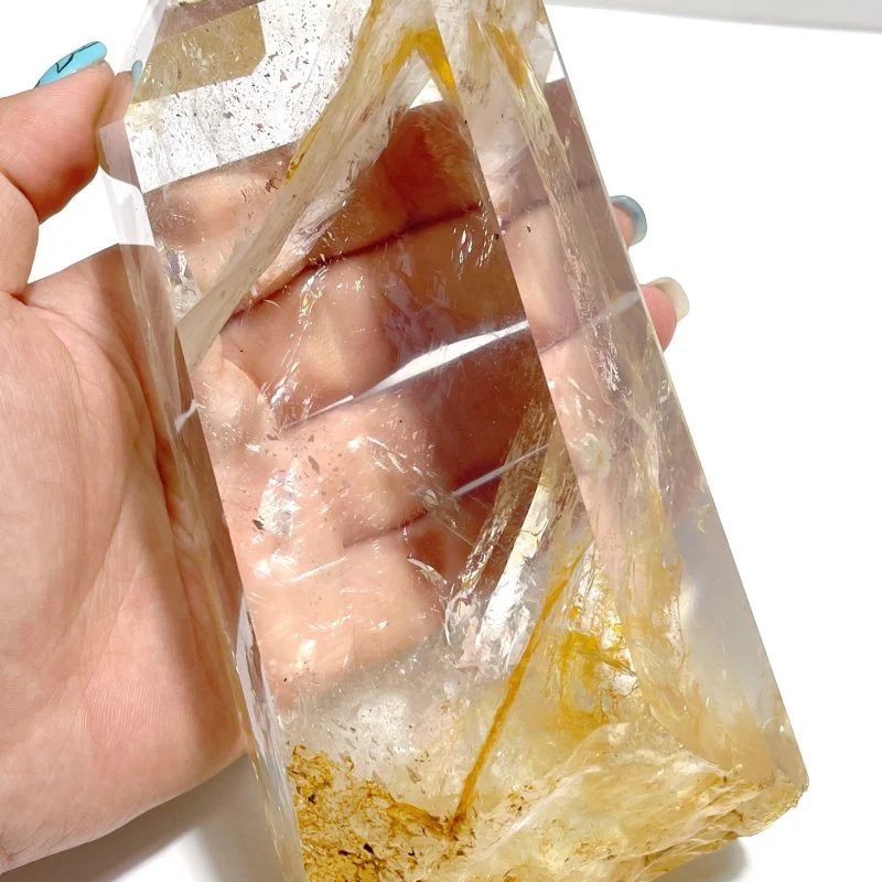 3 Pieces Large Golden Hematoid Quartz Crystal Point Raw Bottom With Rainbow - Image 4