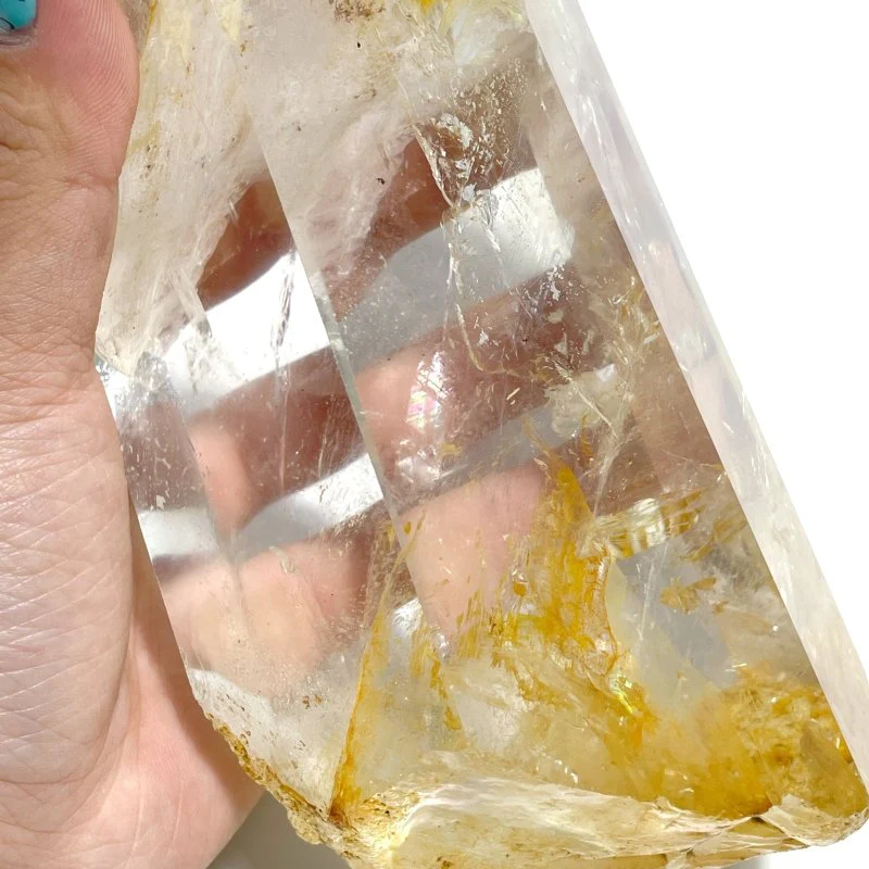 3 Pieces Large Golden Hematoid Quartz Crystal Point Raw Bottom With Rainbow - Image 5