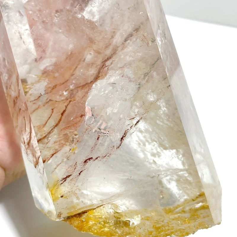 3 Pieces Large Golden Hematoid Quartz Crystal Point Raw Bottom With Rainbow - Image 8