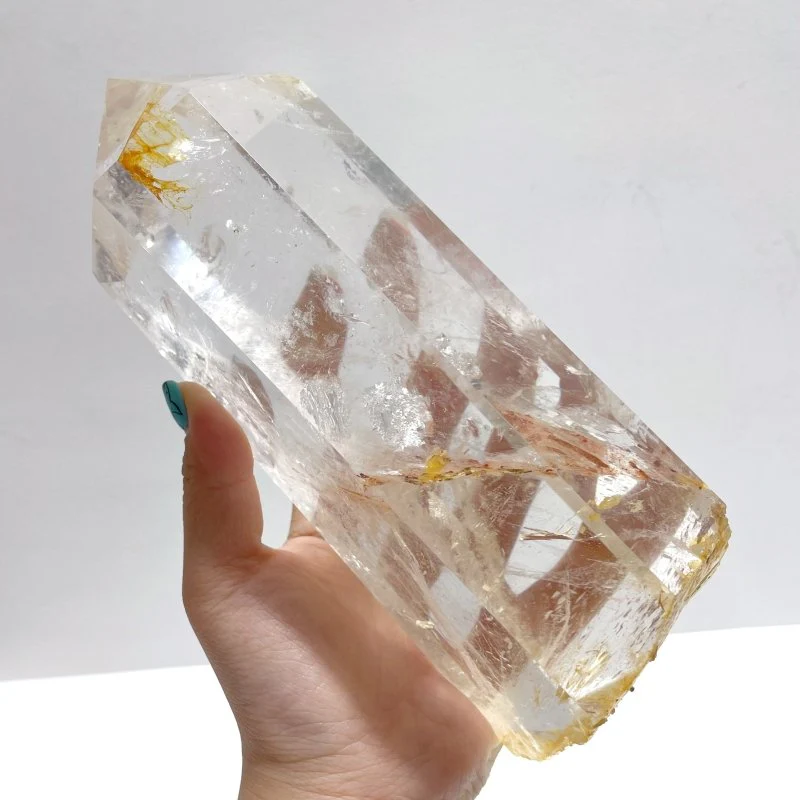 3 Pieces Large Golden Hematoid Quartz Crystal Point Raw Bottom With Rainbow - Image 9