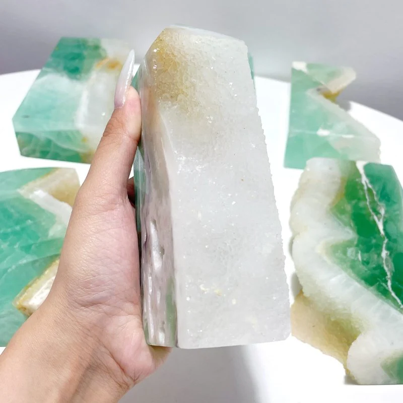 6 Pieces Large Green Fluorite Druzy Geode Tower Points - Image 3