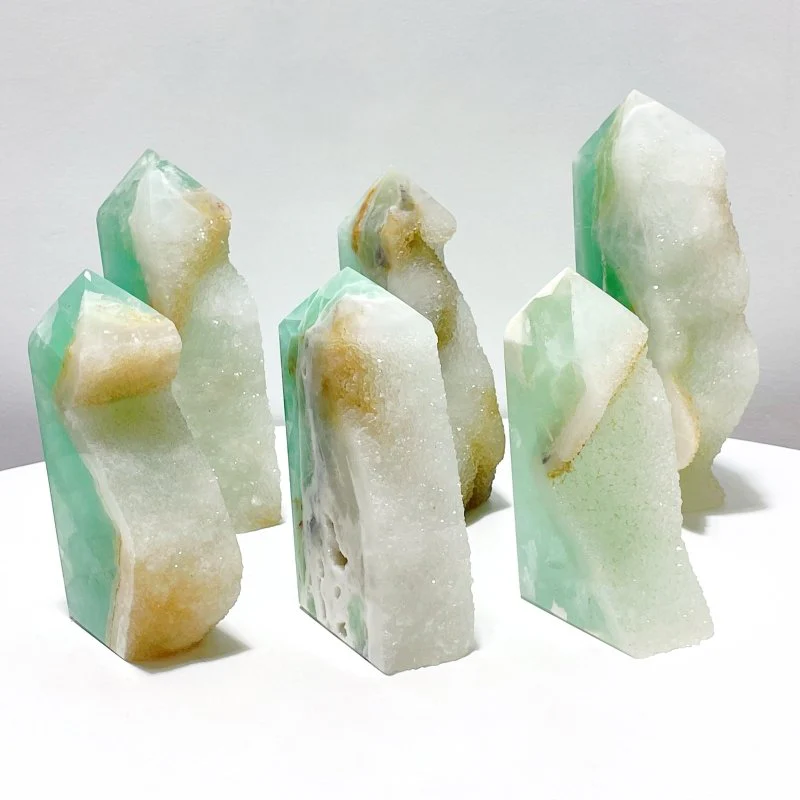 6 Pieces Large Green Fluorite Druzy Geode Tower Points - Image 4