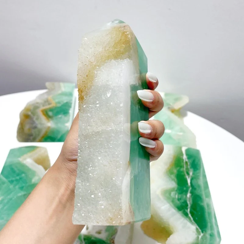6 Pieces Large Green Fluorite Druzy Geode Tower Points - Image 5