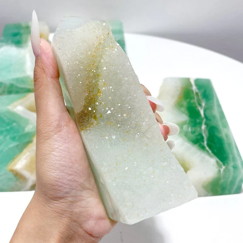 6 Pieces Large Green Fluorite Druzy Geode Tower Points - Image 6