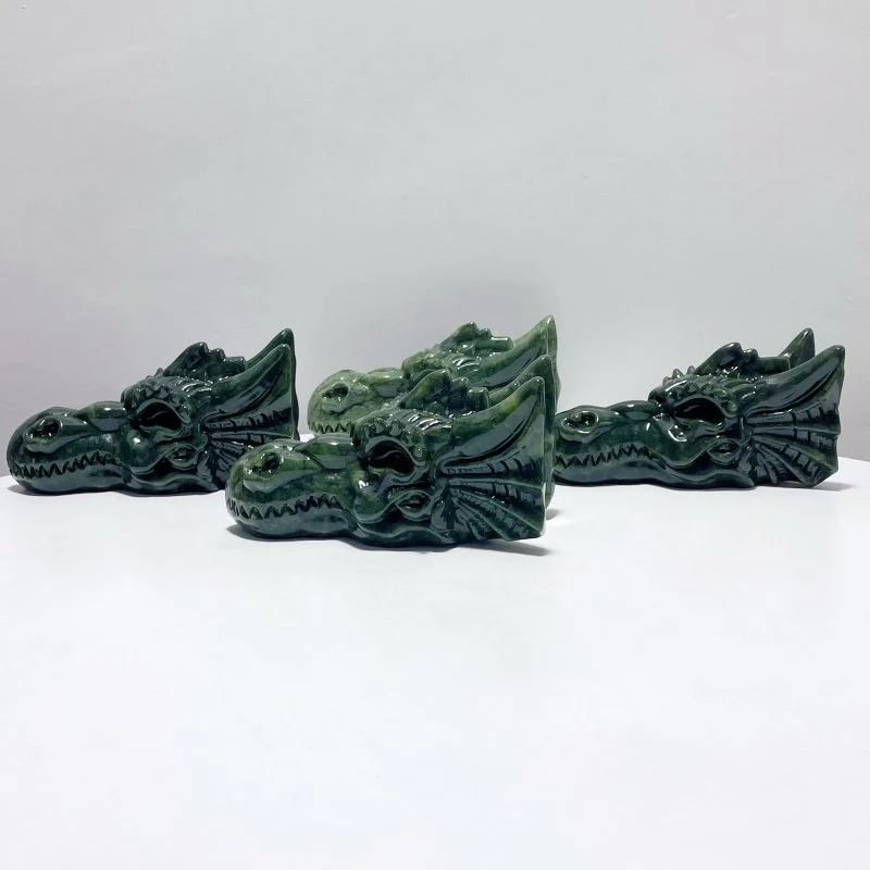 Large Green Jade Serpentine Dragon Head Carving Wholesale - Image 2