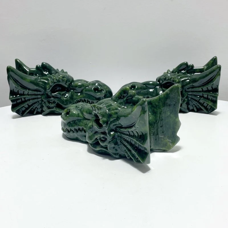 Large Green Jade Serpentine Dragon Head Carving Wholesale - Image 4
