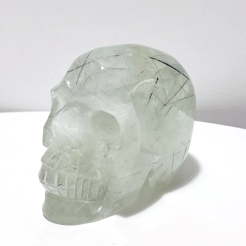 Large Green Tourmaline Quartz Skull Carving