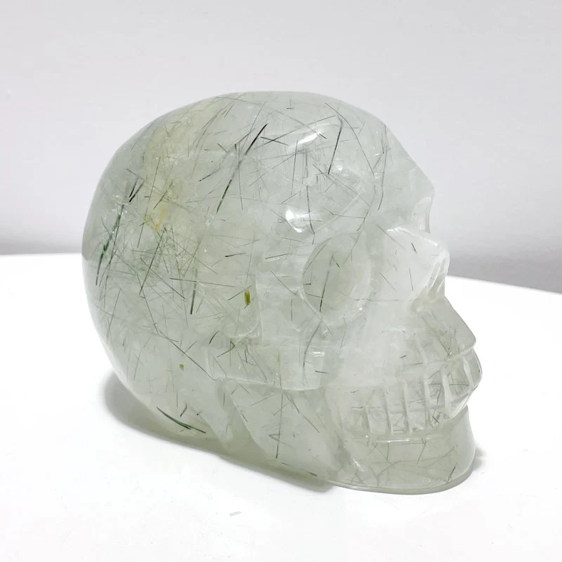 Large Green Tourmaline Quartz Skull Carving - Image 2