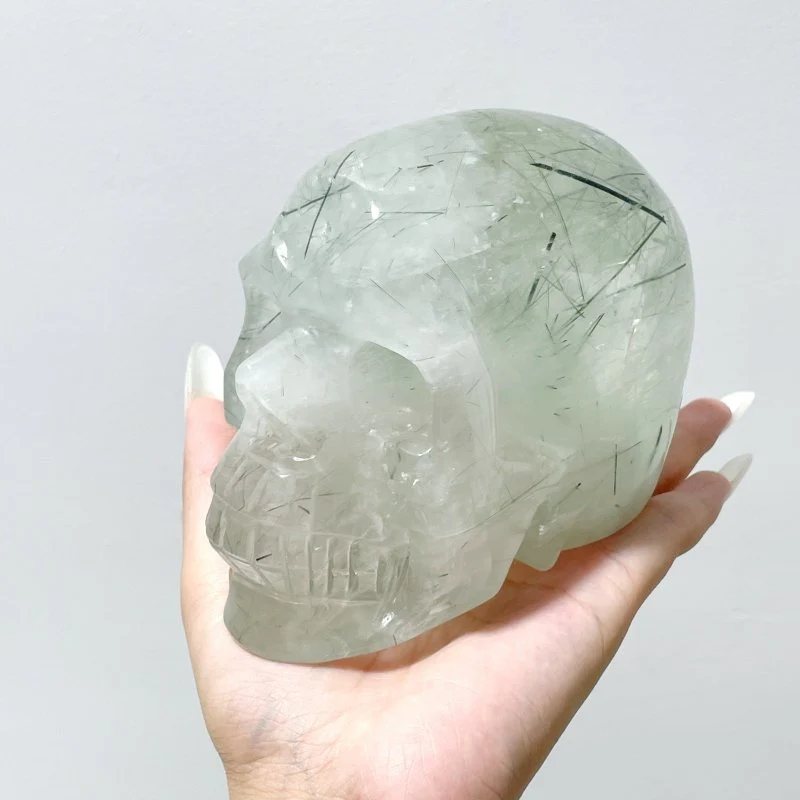Large Green Tourmaline Quartz Skull Carving - Image 3