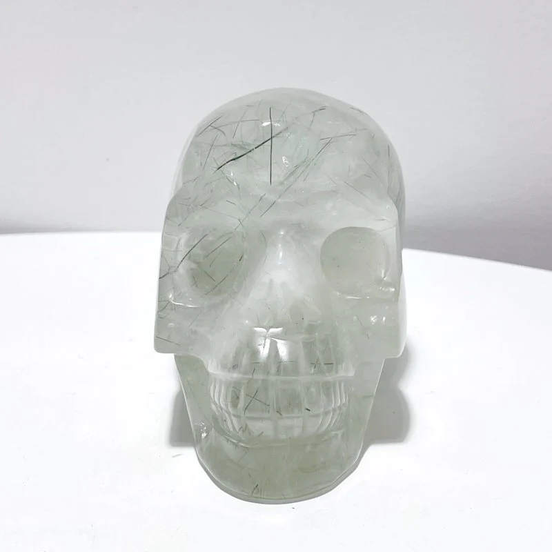 Large Green Tourmaline Quartz Skull Carving - Image 4