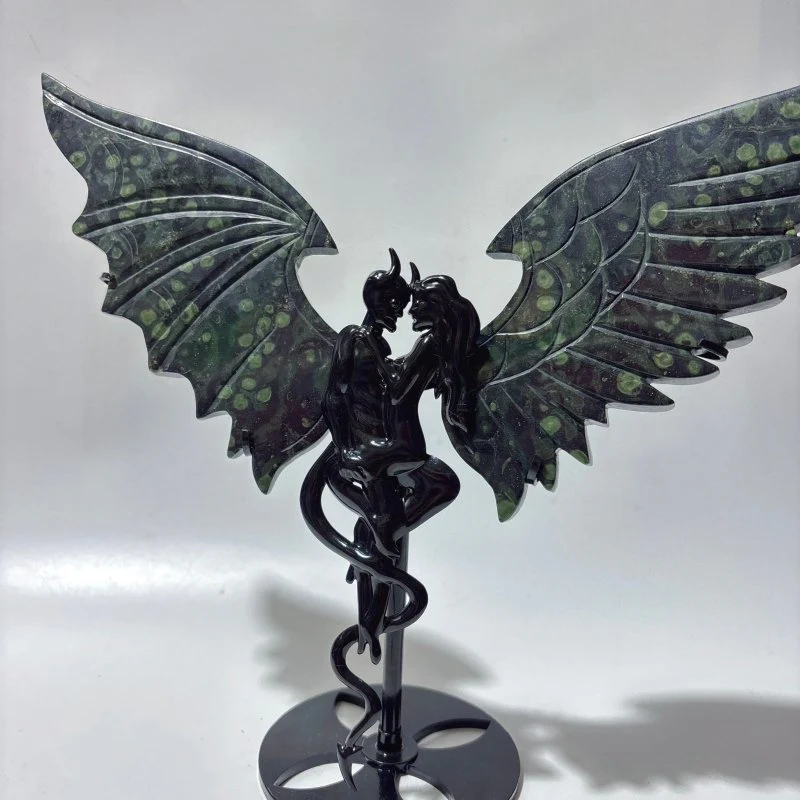Large Kambaba Demon And Angel Wing Carving With Stand - Image 4