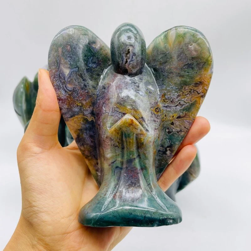 5 Pieces Large Moss Agate Angel Carving - Image 2