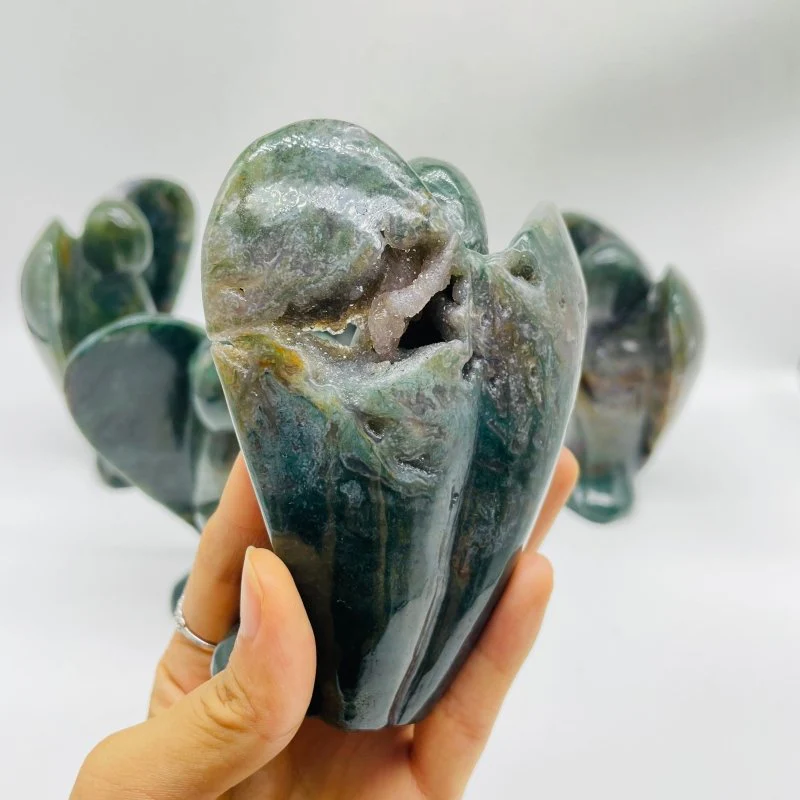 5 Pieces Large Moss Agate Angel Carving - Image 3