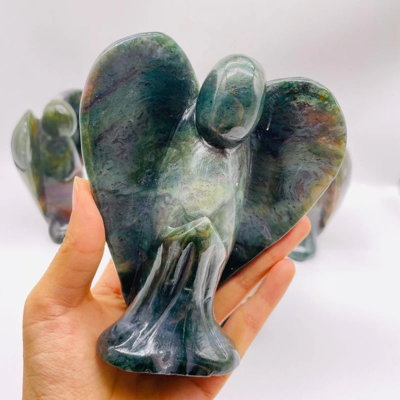 5 Pieces Large Moss Agate Angel Carving - Image 4