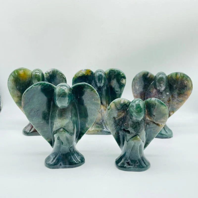 5 Pieces Large Moss Agate Angel Carving - Image 5
