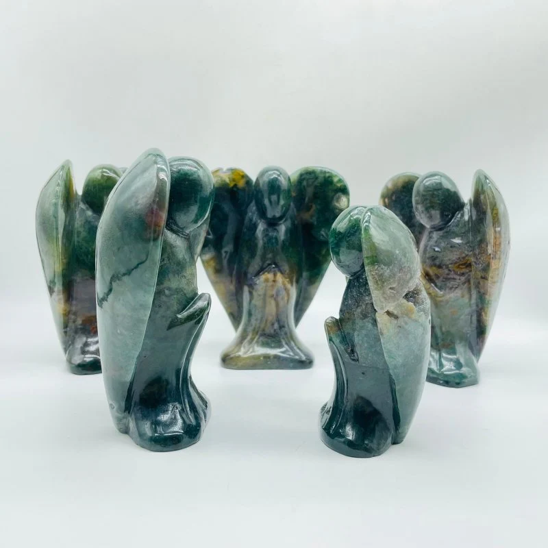5 Pieces Large Moss Agate Angel Carving - Image 6