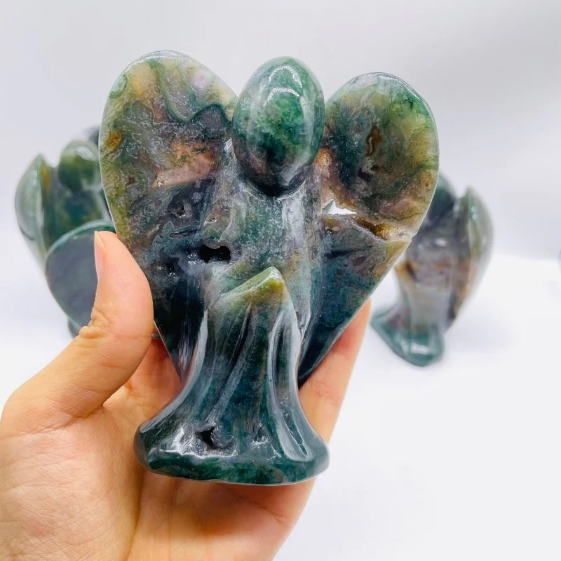 5 Pieces Large Moss Agate Angel Carving - Image 7
