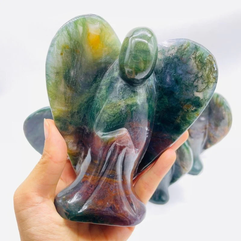 5 Pieces Large Moss Agate Angel Carving - Image 8