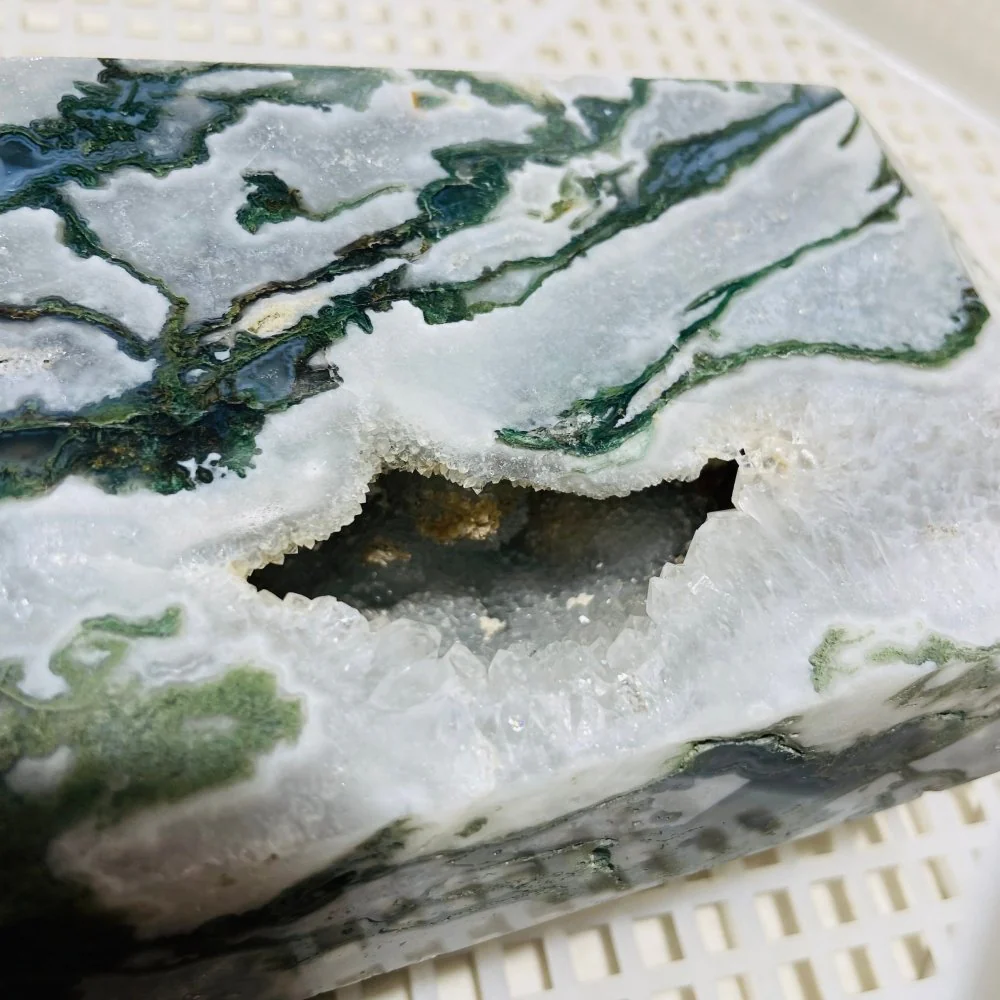 16In Large Moss Agate Geode Druzy Tower - Image 3