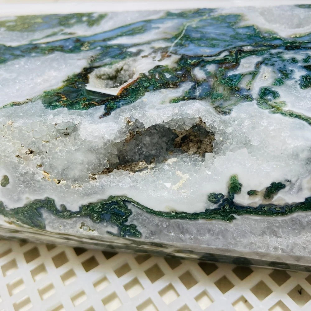16In Large Moss Agate Geode Druzy Tower - Image 5